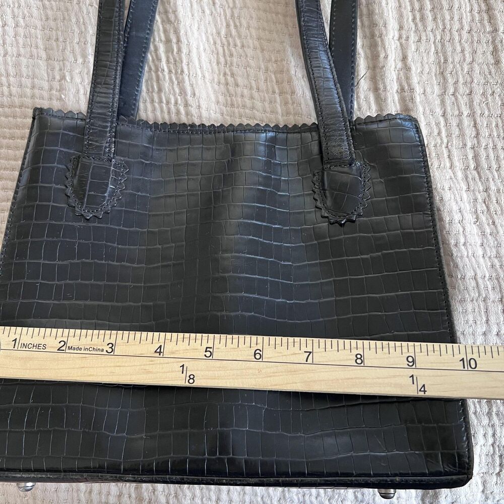 Donald J Pliner Bag Womens Medium Black Croc Embossed Leather Shoulder Tote USA - Picture 11 of 16